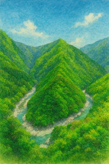 祖谷渓の小便小僧の風景